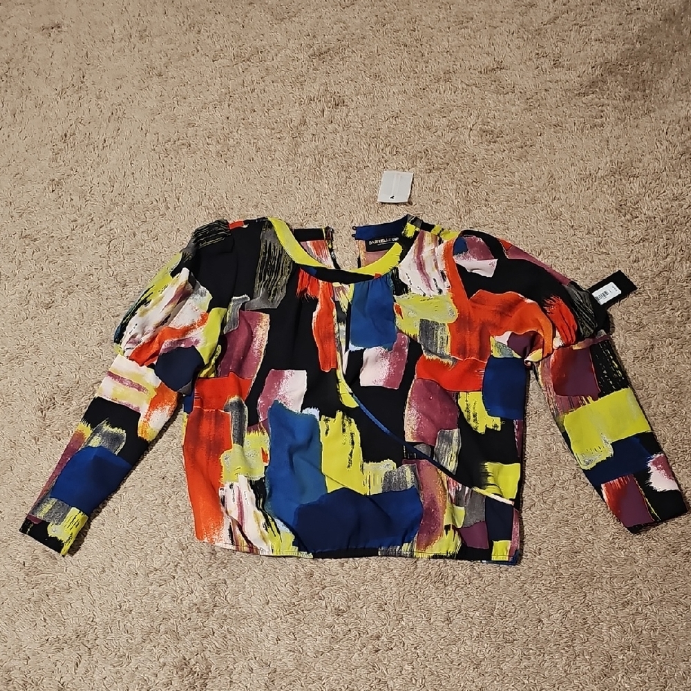 New York & Company Multicolor Abstract Blouse